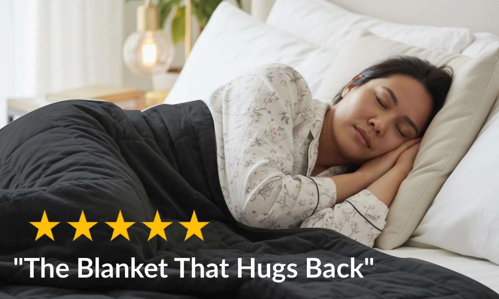 Customer sleeping under a Kosy iced weighted blanket in Singapore with a 5-star review for comfort and better sleep.